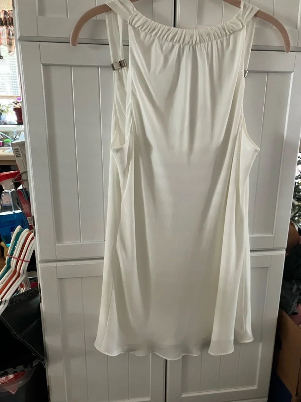 Cache Cream Cowl Neck Sleeveless Camisole with Metal Strap Accents - Picture 8 of 9